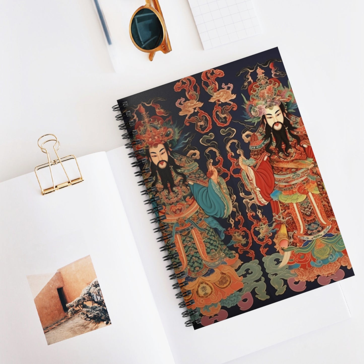 Artistic Spiral Notebook - Decorative Ruled Lined Journal with Asian Mythology Design