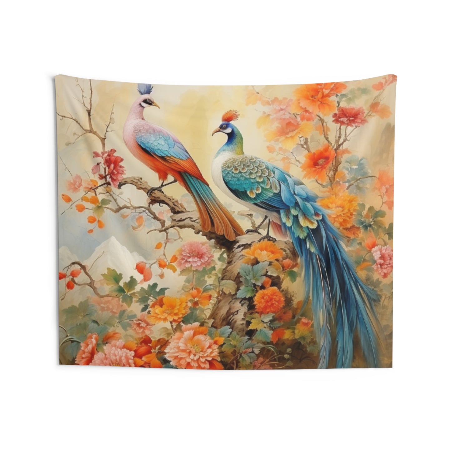 Vibrant Peacock Floral Indoor Wall Tapestry - Bohemian Home Decor for Nature Lovers